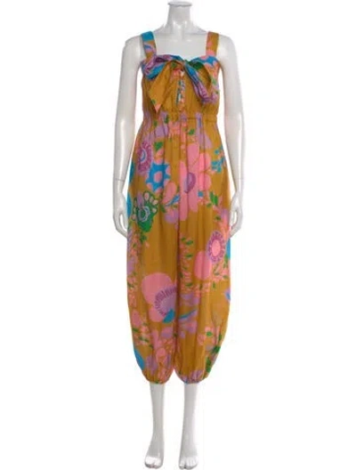 Pre-owned Zimmermann Linen Floral Print Jumpsuit In Yellow