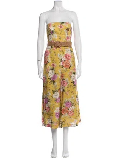 Pre-owned Zimmermann Linen Floral Print Jumpsuit In Yellow