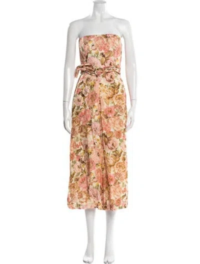 Pre-owned Zimmermann Linen Floral Print Jumpsuit In Yellow