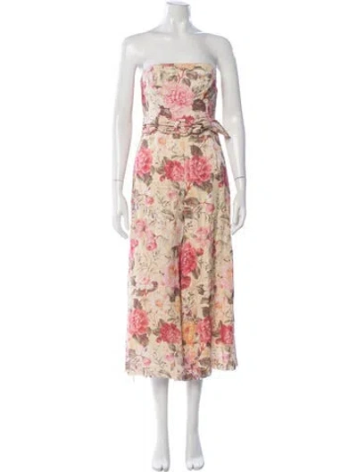 Pre-owned Zimmermann Linen Floral Print Jumpsuit In Yellow