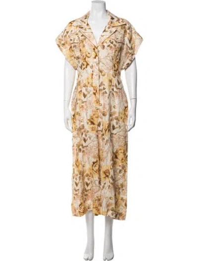 Pre-owned Zimmermann Linen Floral Print Jumpsuit In Yellow