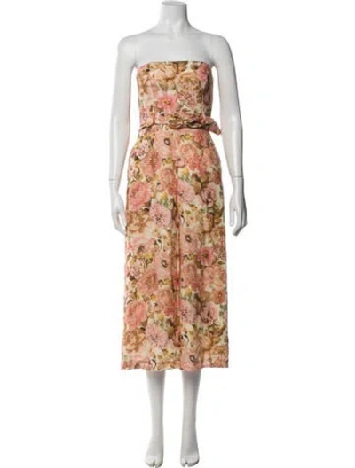 Pre-owned Zimmermann Linen Floral Print Jumpsuit In Yellow