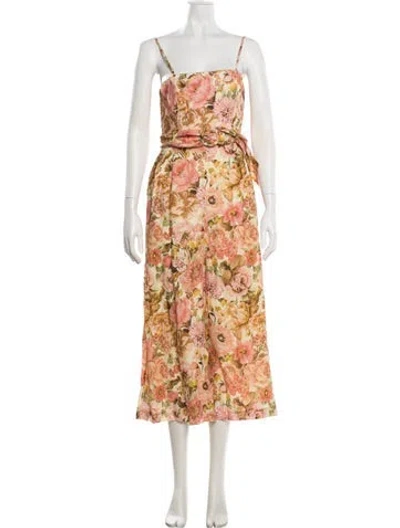 Pre-owned Zimmermann Linen Floral Print Jumpsuit In Yellow