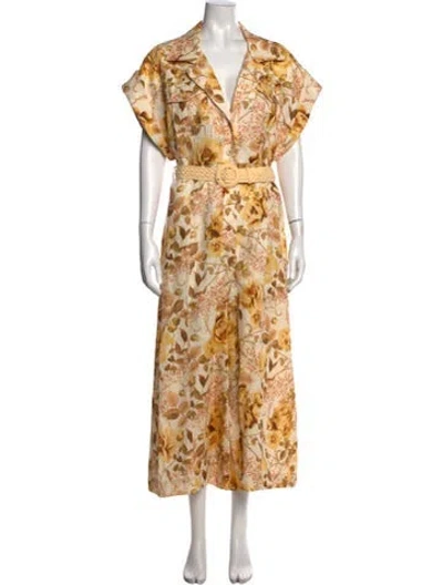 Pre-owned Zimmermann Linen Floral Print Jumpsuit In Yellow