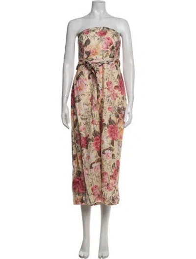Pre-owned Zimmermann Linen Floral Print Jumpsuit In Yellow