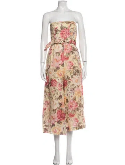 Pre-owned Zimmermann Linen Floral Print Jumpsuit In Yellow