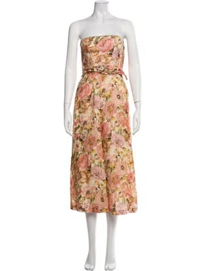 Pre-owned Zimmermann Linen Floral Print Jumpsuit In Yellow