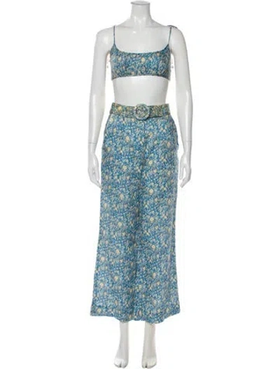 Pre-owned Zimmermann Linen Floral Print Pant Set In Blue