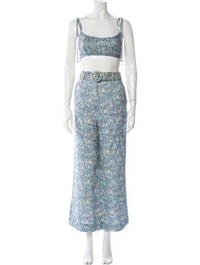 Pre-owned Zimmermann Linen Floral Print Pant Set In Blue