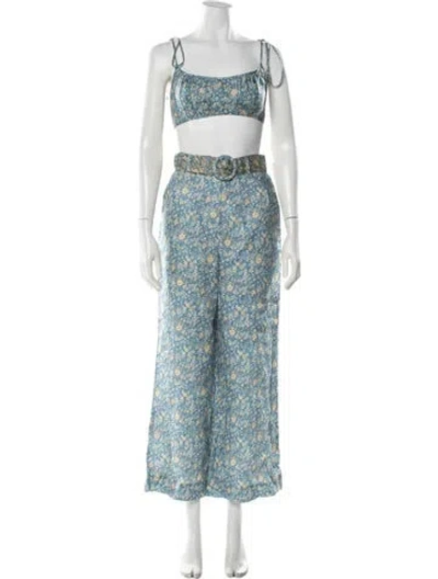 Pre-owned Zimmermann Linen Floral Print Pant Set In Blue