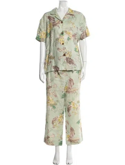 Pre-owned Zimmermann Linen Floral Print Pant Set In Green