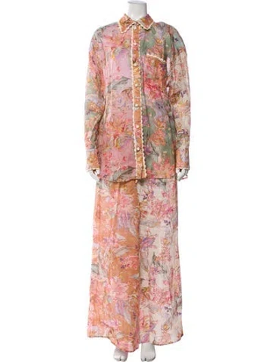 Pre-owned Zimmermann Linen Floral Print Pant Set In Multi