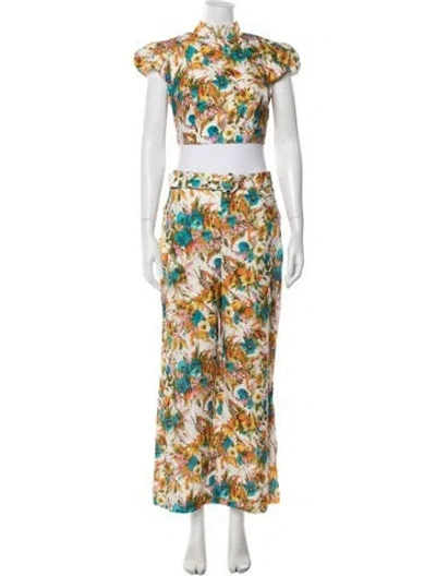 Pre-owned Zimmermann Linen Floral Print Pant Set In Multi