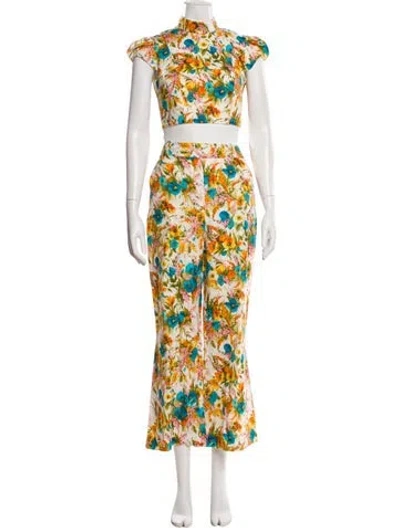 Pre-owned Zimmermann Linen Floral Print Pant Set In Neutral