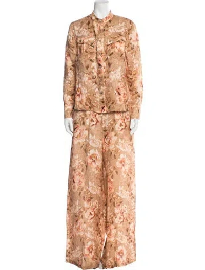 Pre-owned Zimmermann Linen Floral Print Pant Set In Neutral
