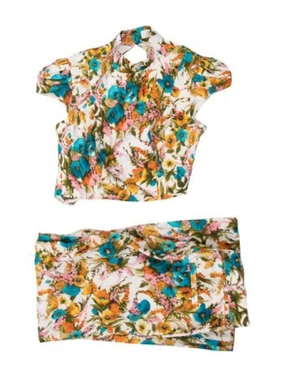 Pre-owned Zimmermann Linen Floral Print Pant Set In Yellow