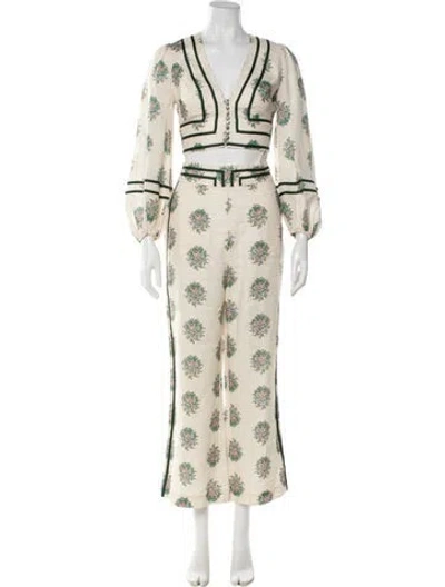 Pre-owned Zimmermann Linen Floral Print Pantsuit In Neutral