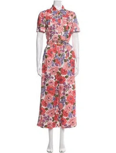 Pre-owned Zimmermann Linen Floral Print Pantsuit In Pink