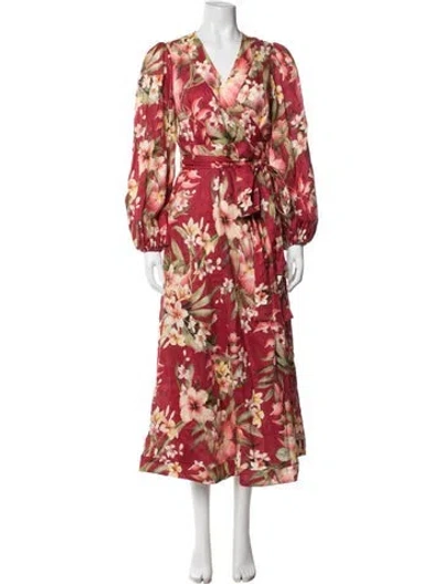 Pre-owned Zimmermann Linen Floral Print Robe In Neutrals