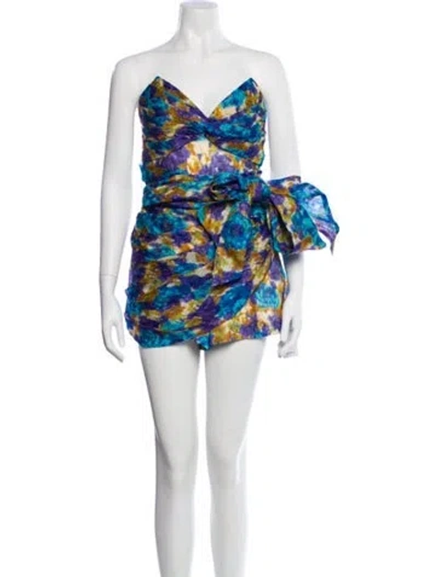 Pre-owned Zimmermann Linen Floral Print Romper In Blue