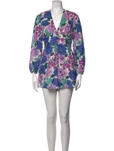 Pre-owned Zimmermann Linen Floral Print Romper In Blue/purple/white