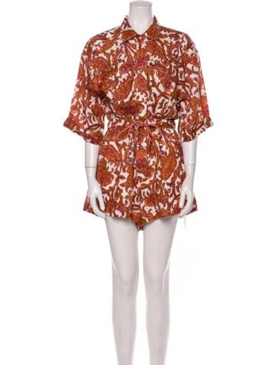 Pre-owned Zimmermann Linen Floral Print Romper In Brown