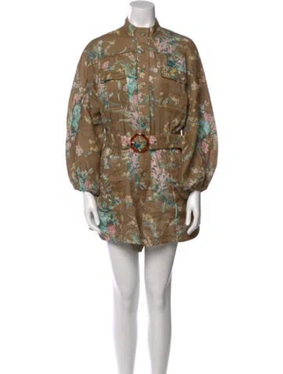 Pre-owned Zimmermann Linen Floral Print Romper In Brown
