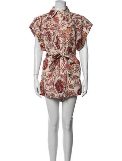 Pre-owned Zimmermann Linen Floral Print Romper In Brown