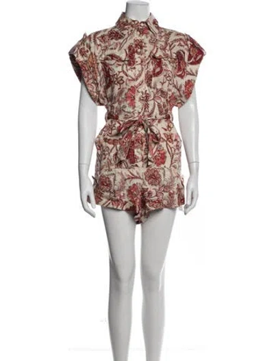 Pre-owned Zimmermann Linen Floral Print Romper In Brown