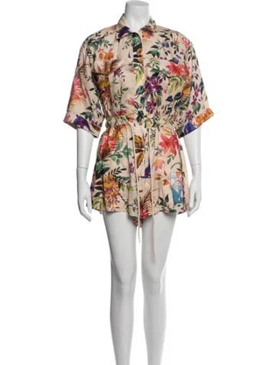 Pre-owned Zimmermann Linen Floral Print Romper In Gray
