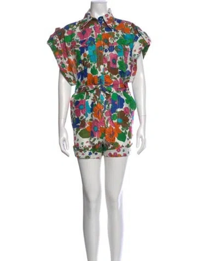 Pre-owned Zimmermann Linen Floral Print Romper In Green