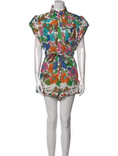 Pre-owned Zimmermann Linen Floral Print Romper In Green