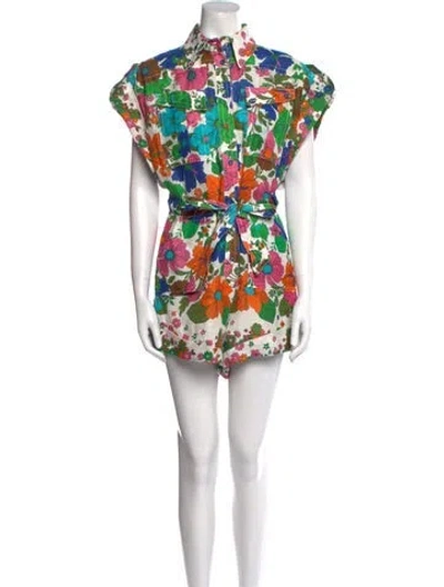Pre-owned Zimmermann Linen Floral Print Romper In Green