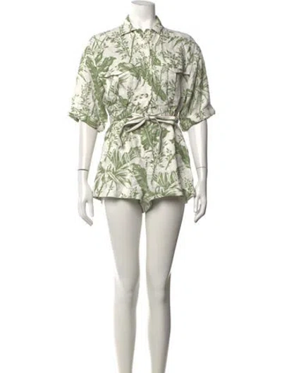 Pre-owned Zimmermann Linen Floral Print Romper In Green/neutrals