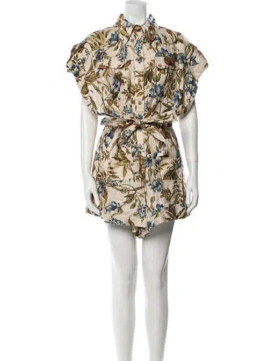 Pre-owned Zimmermann Linen Floral Print Romper In Multi