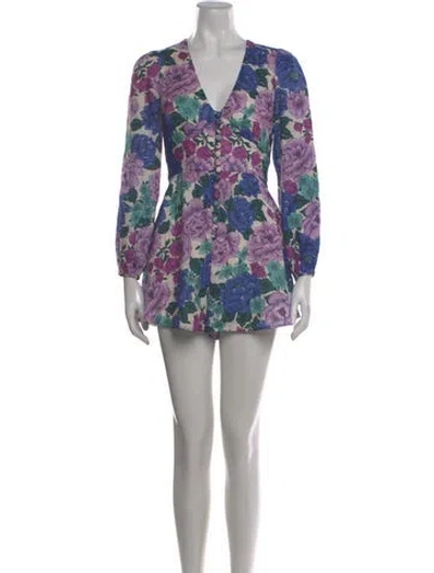 Pre-owned Zimmermann Linen Floral Print Romper In Multi