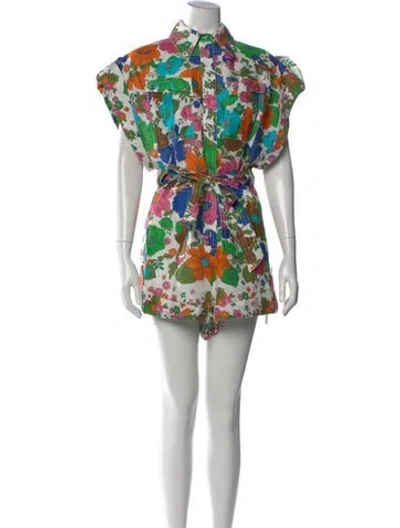 Pre-owned Zimmermann Linen Floral Print Romper In Multi