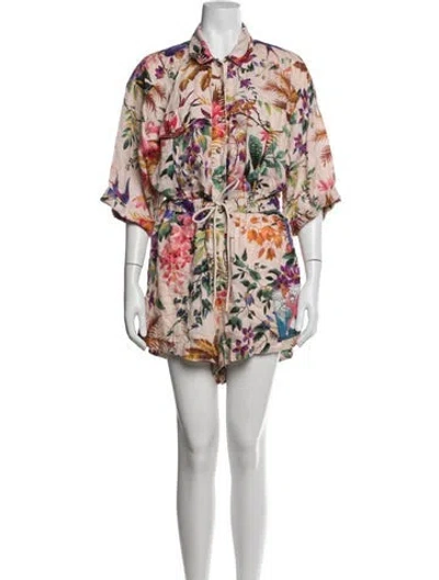 Pre-owned Zimmermann Linen Floral Print Romper In Multicolor
