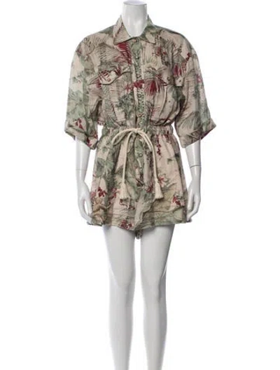 Pre-owned Zimmermann Linen Floral Print Romper In Multicolor