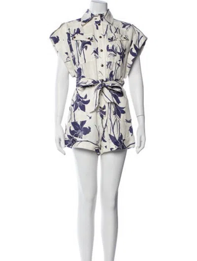 Pre-owned Zimmermann Linen Floral Print Romper In Multicolor