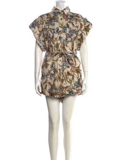 Pre-owned Zimmermann Linen Floral Print Romper In Neutral