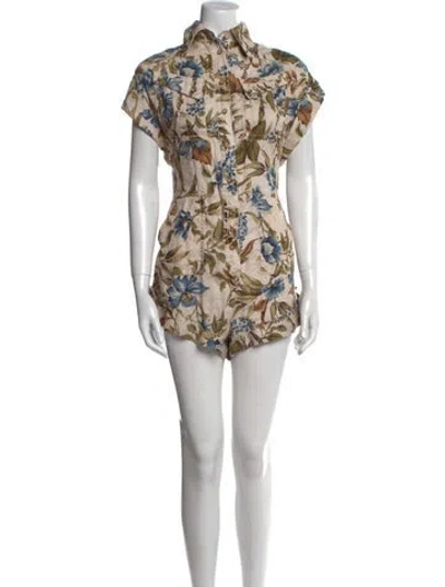 Pre-owned Zimmermann Linen Floral Print Romper In Neutral