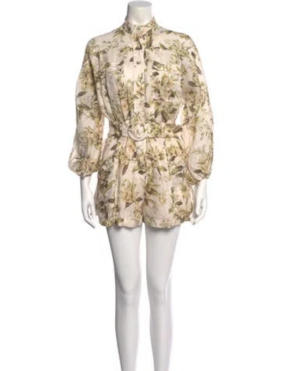 Pre-owned Zimmermann Linen Floral Print Romper In Neutral
