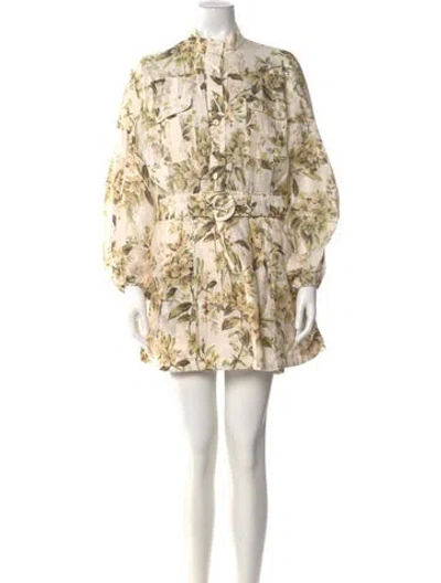 Pre-owned Zimmermann Linen Floral Print Romper In Neutral