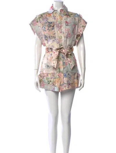 Pre-owned Zimmermann Linen Floral Print Romper In Neutral