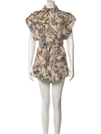 Pre-owned Zimmermann Linen Floral Print Romper In Neutral