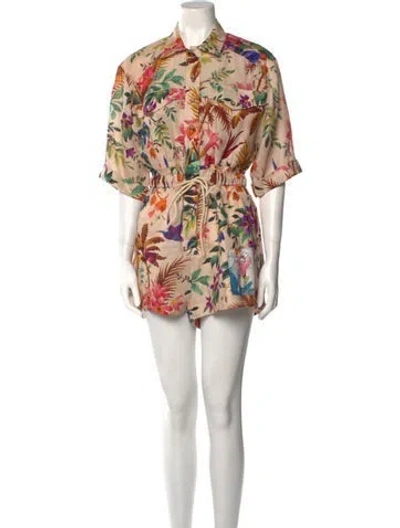 Pre-owned Zimmermann Linen Floral Print Romper In Neutral