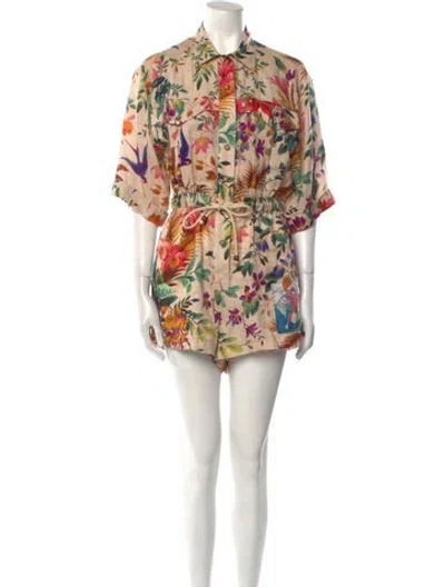 Pre-owned Zimmermann Linen Floral Print Romper In Neutral