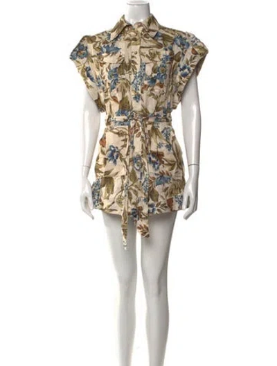 Pre-owned Zimmermann Linen Floral Print Romper In Neutral