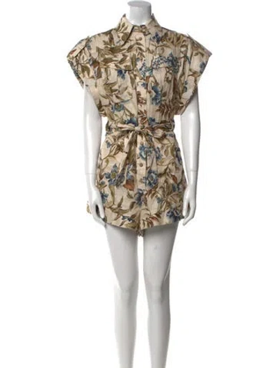 Pre-owned Zimmermann Linen Floral Print Romper In Neutral